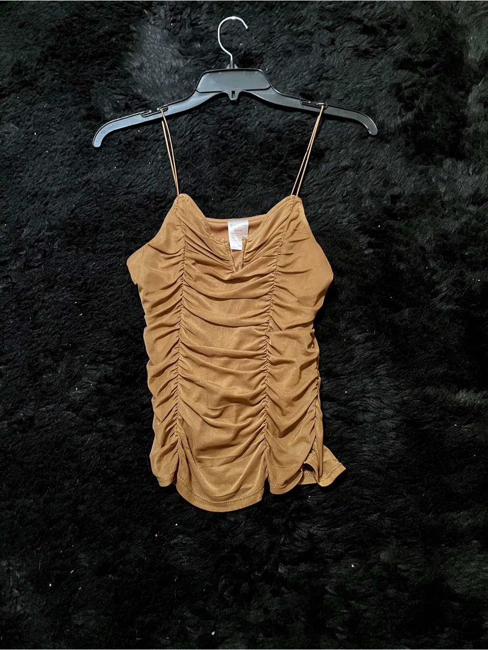 Ruched Spaghetti Strap Tank Top in Brown